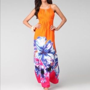 Anthropologie ICE orange Fuschia Floral Maxi Dress